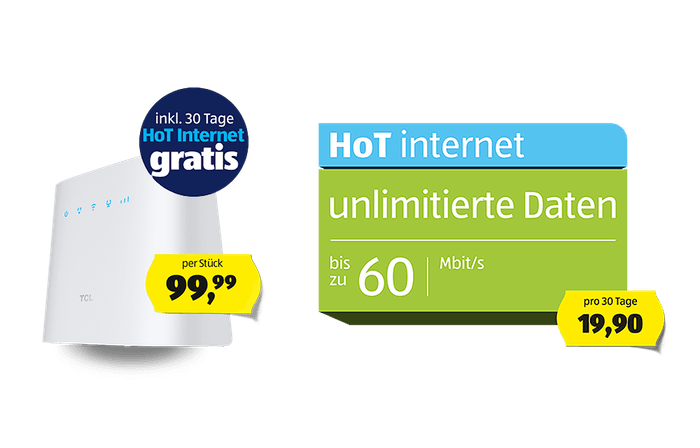 Abbildung HoT Internet Tarif mit 60MBits und Router um 199 EUR