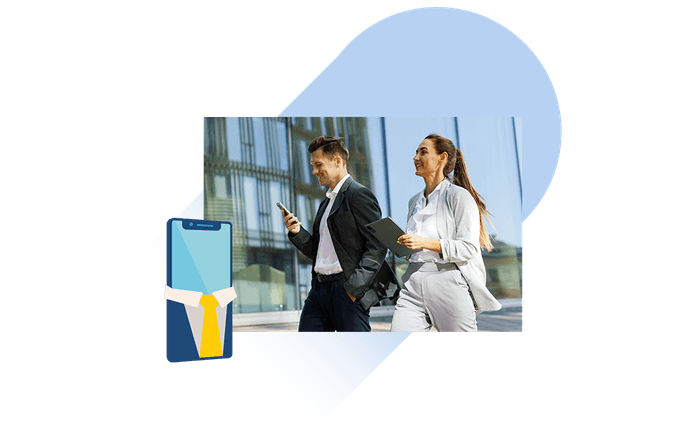 Abbildung Personen im Business Outfit mit Smartphones