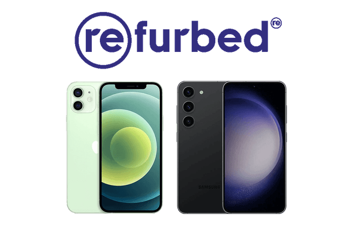 refurbed Logo mit 2 Beispielhandys