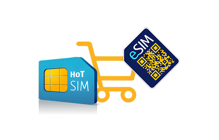 Einkaufswagen mit SIM-Karte un d eSIM