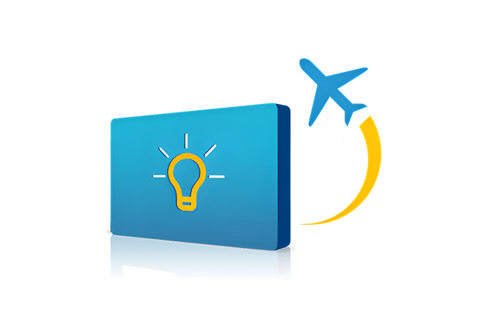 Illustration Glühbirne mit Flugzeug im Hintergrund